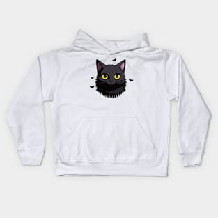 Black Cat with Bats Flying Kids Hoodie